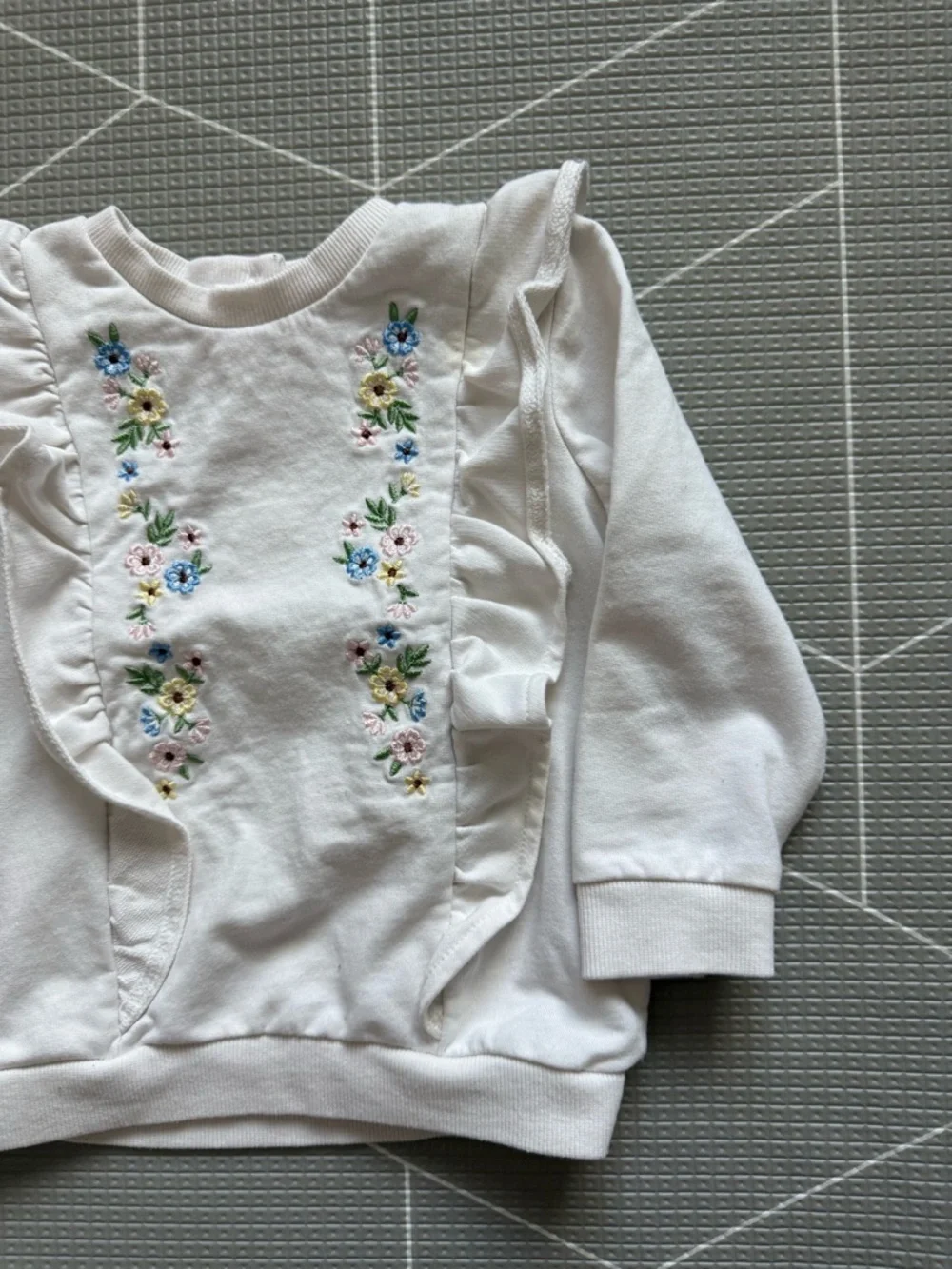 Little Me|Baby girl/toddler white ditsy floral Embroidered Ruffle Sweatshirt•24M - Picture 3 of 5